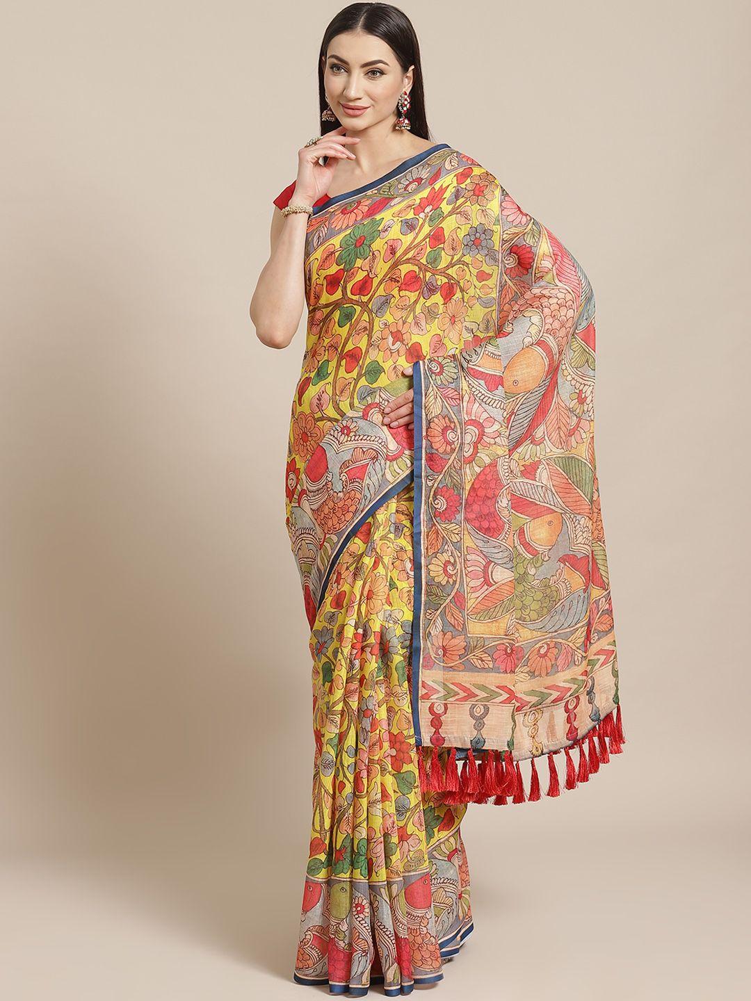 vastranand yellow & red printed saree