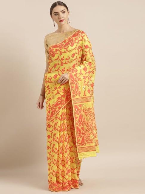 vastranand yellow & red woven saree with unstitched blouse
