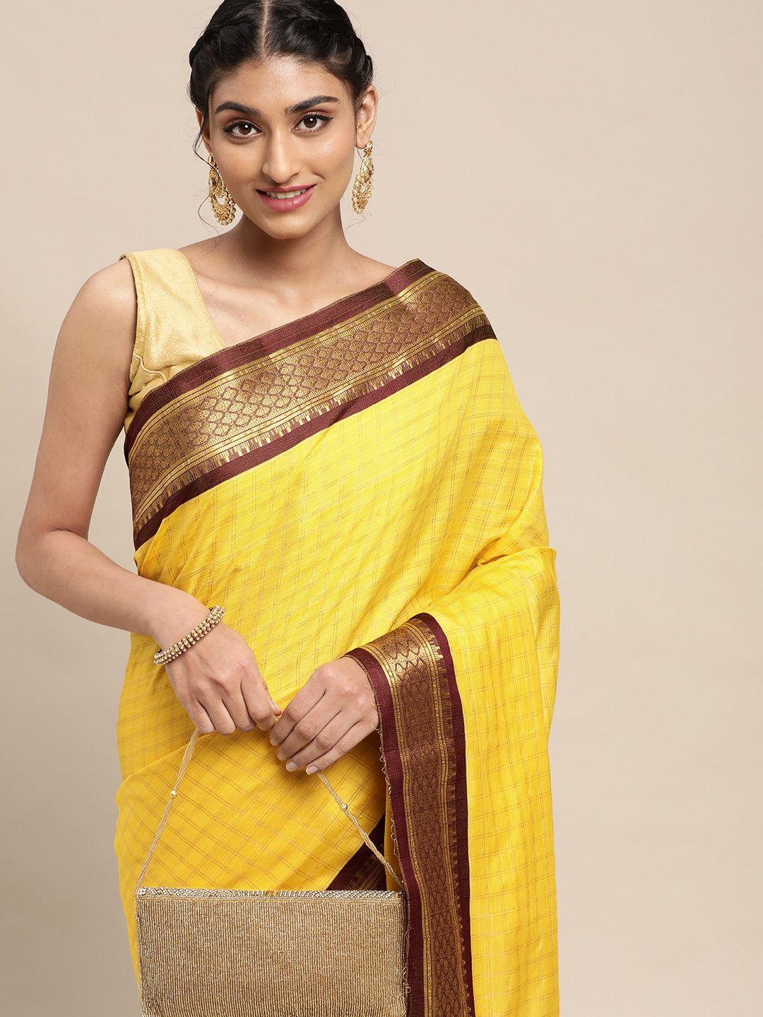 vastranand yellow checked pure silk gadwal saree