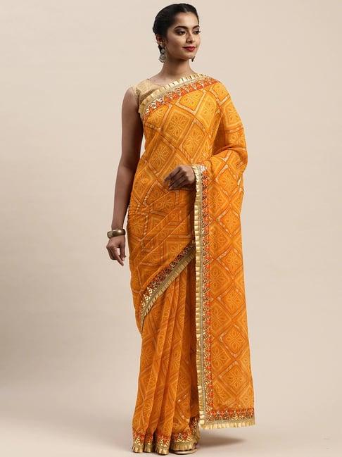 vastranand yellow printed saree with unstitched blouse