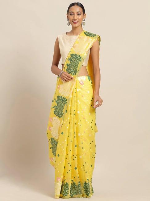 vastranand yellow printed saree with unstitched blouse