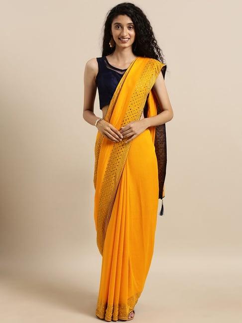 vastranand yellow saree with unstitched blouse