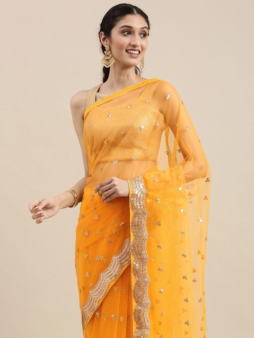 vastranand yellow sequinned net saree