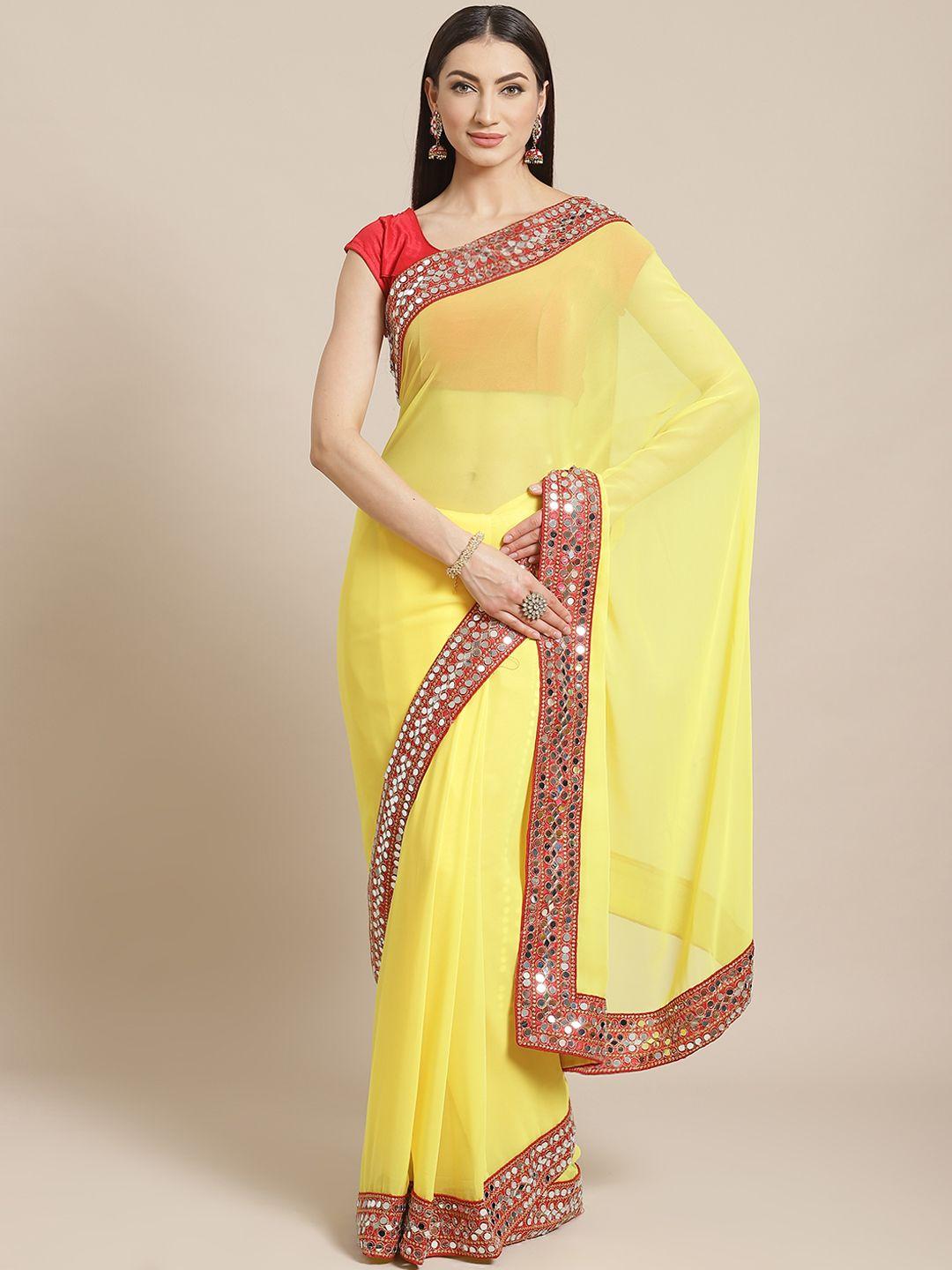 vastranand yellow solid saree