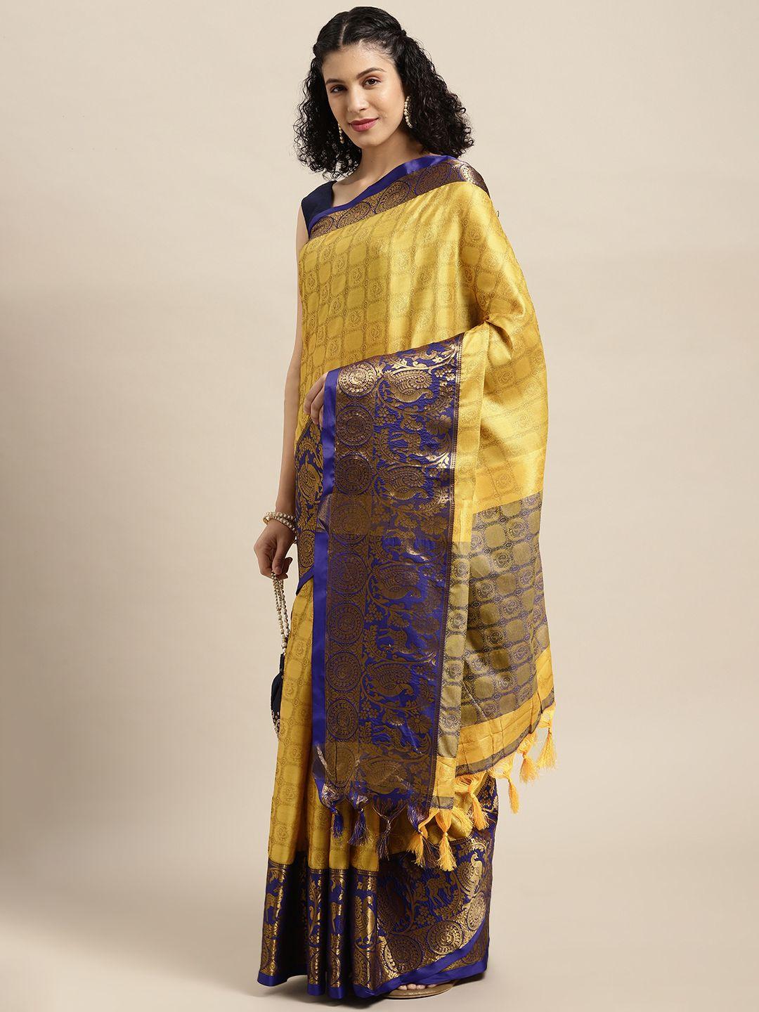vastranand yellow woven design banarasi saree