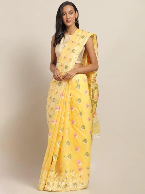 vastranand yellow woven saree with unstitched blouse