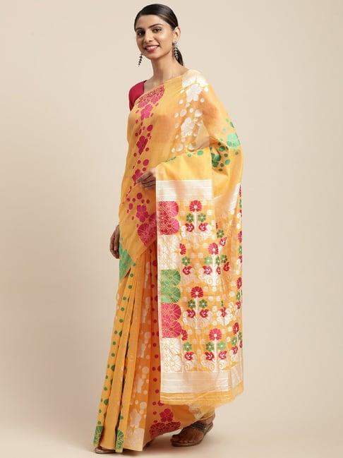 vastranand yellow woven saree with unstitched blouse