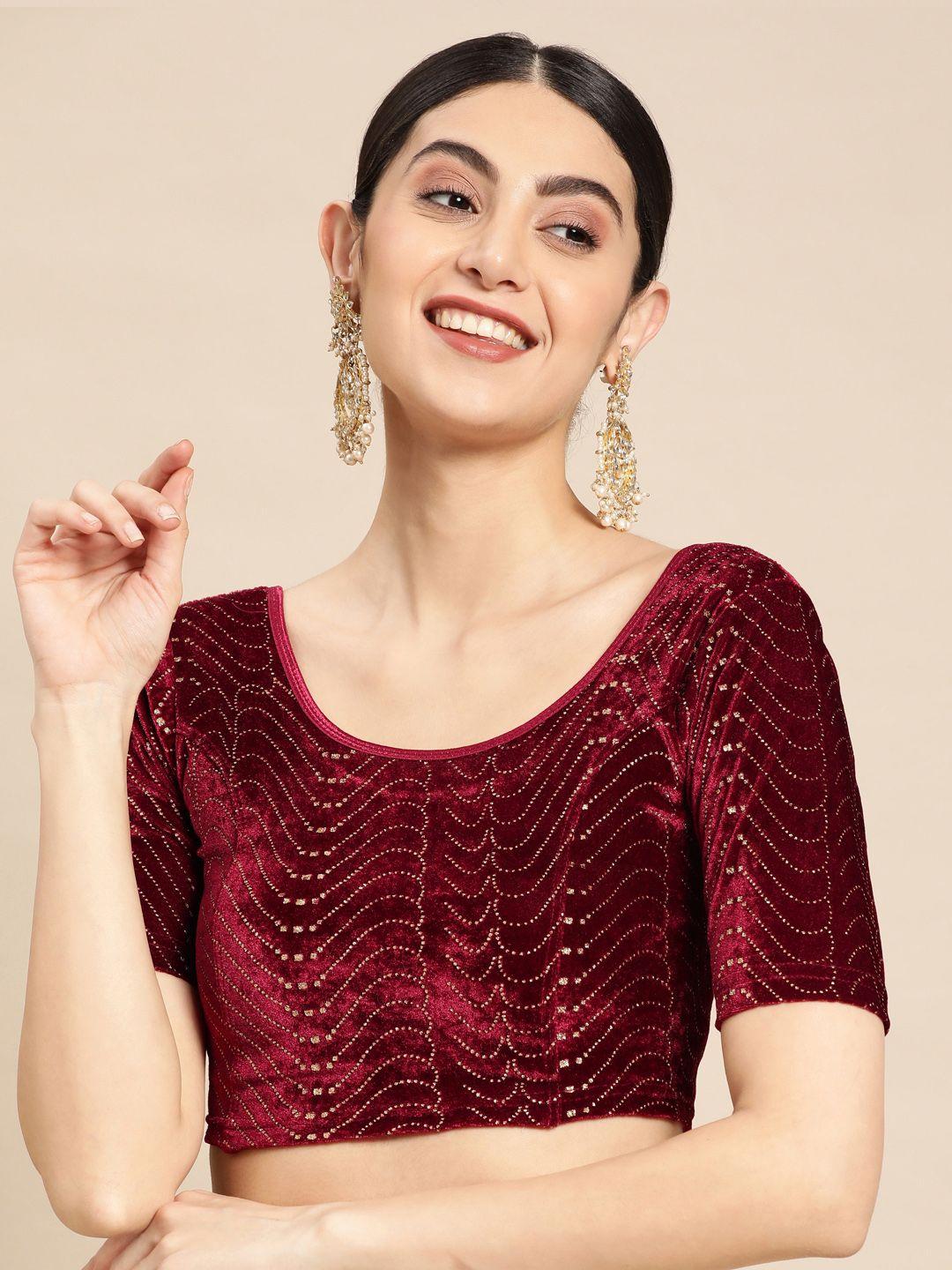 vastranand zari embellished velvet stretchable saree blouse