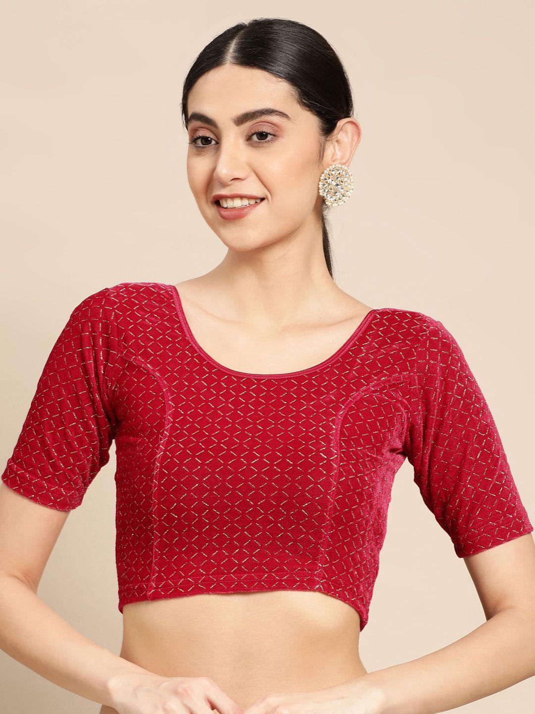 vastranand zari embellished velvet stretchable saree blouse