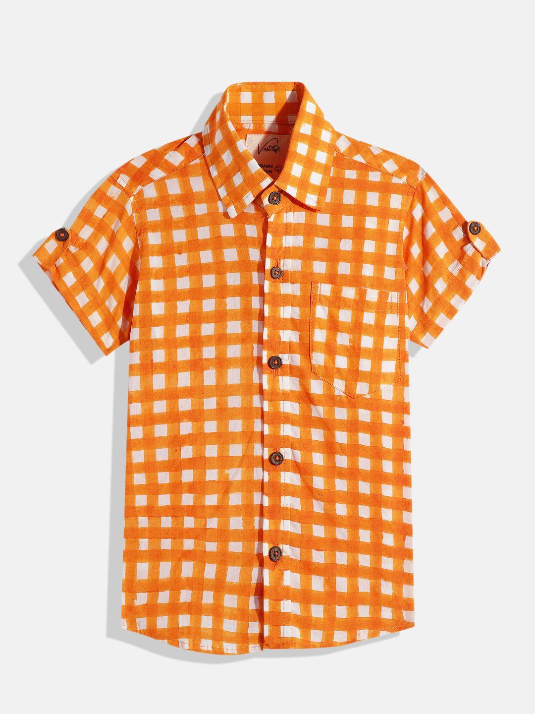 vastrarth boys smart slim fit opaque checked organic cotton casual shirt
