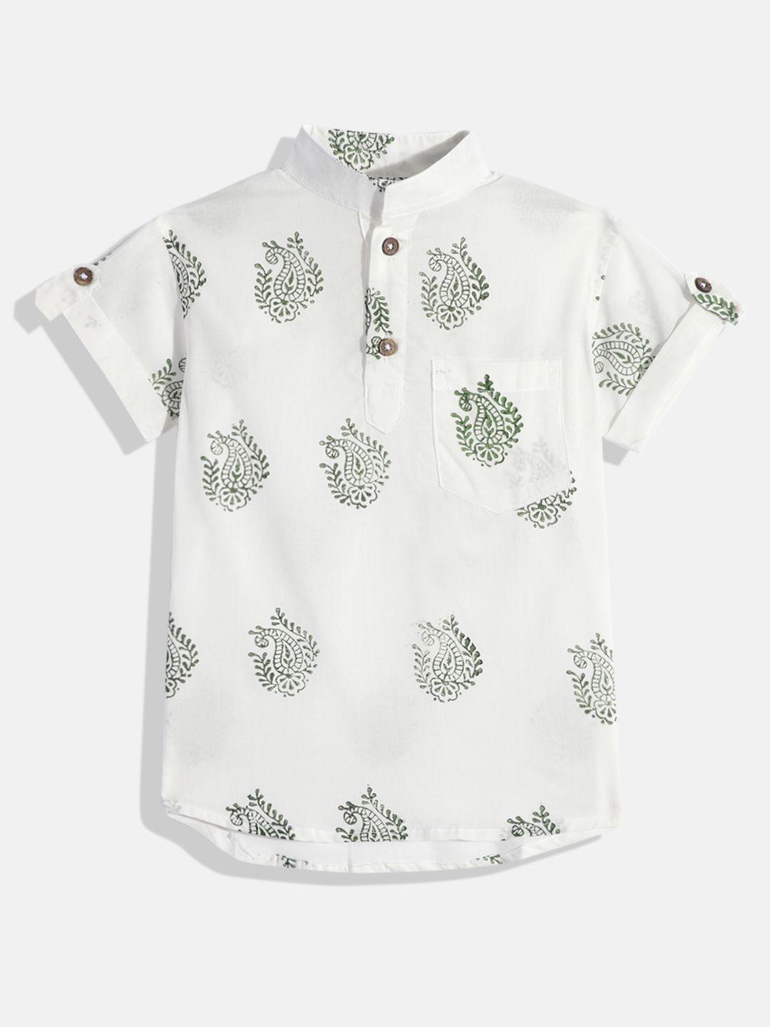 vastrarth boys smart slim fit printed mandarin collar organic cotton casual shirt
