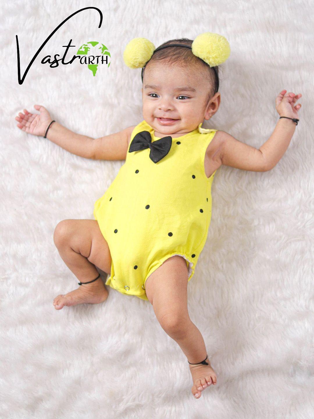 vastrarth infant yellow polka-dot printed cotton rompers