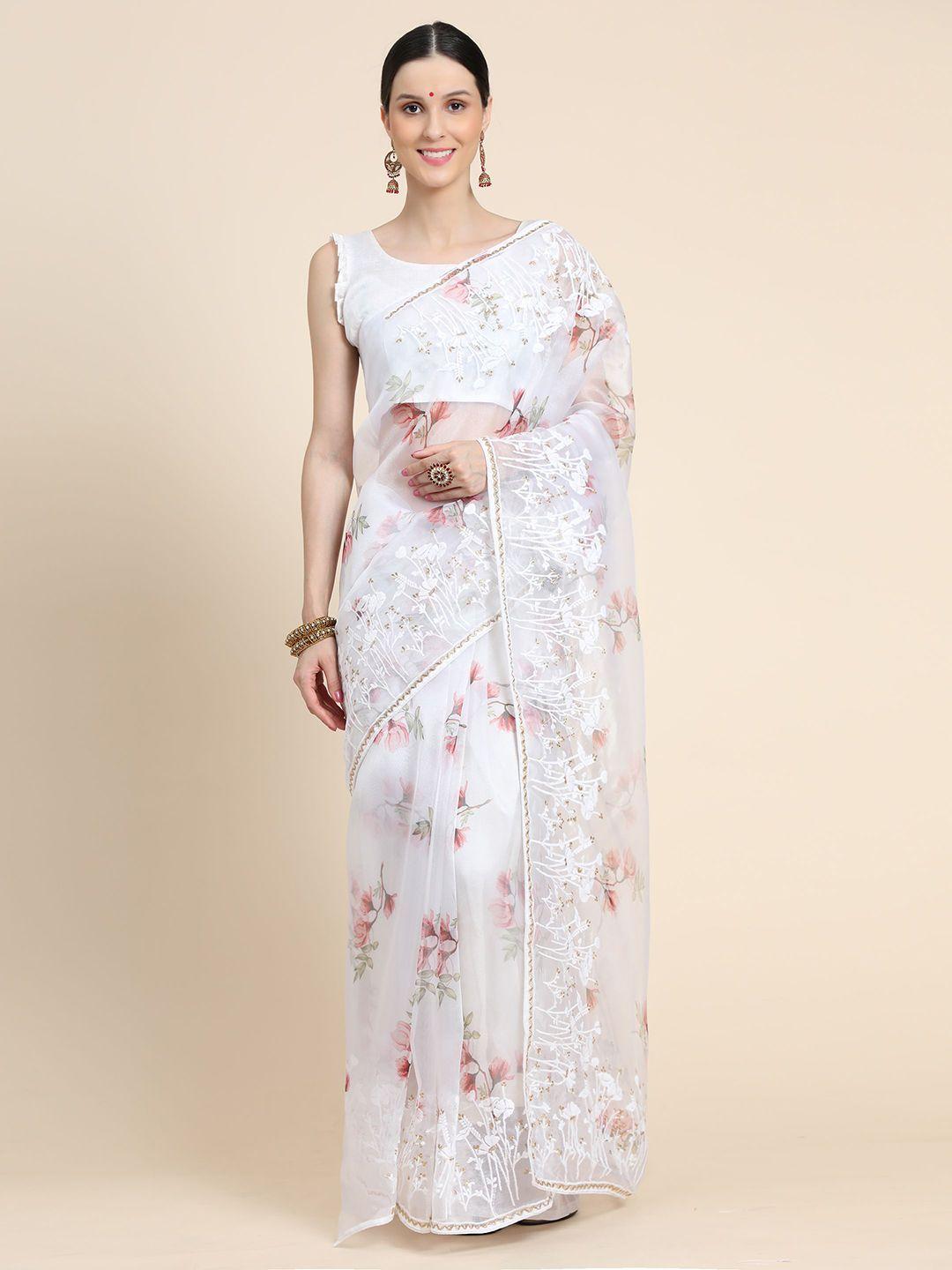 vastrasky global floral embroidered organza mysore silk saree