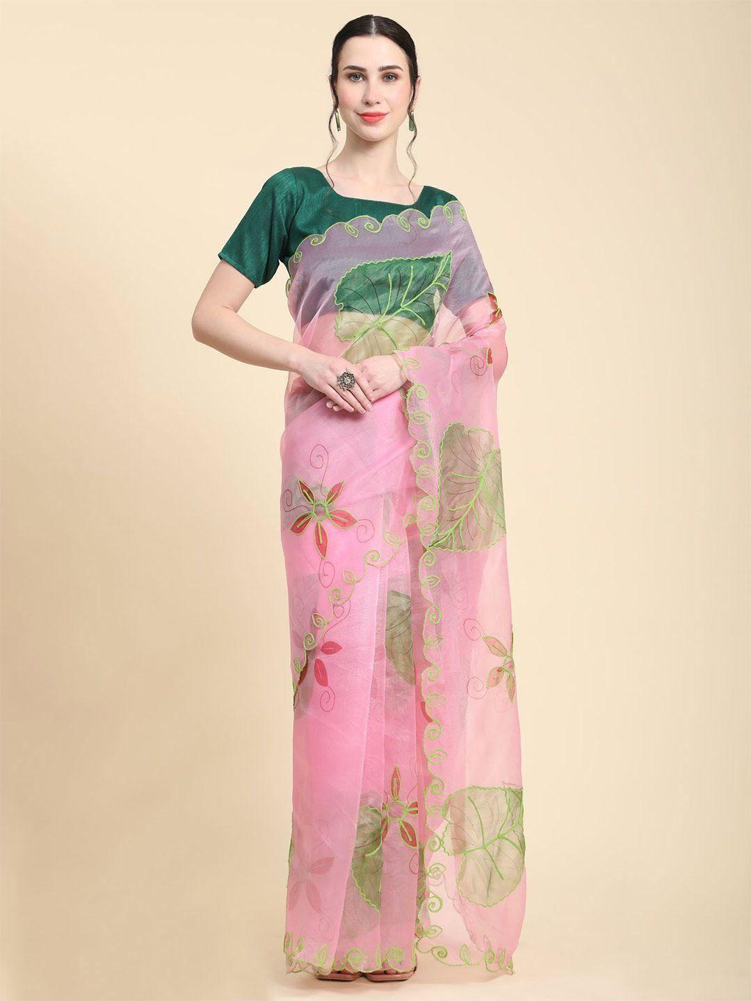 vastrasky global floral embroidered organza saree