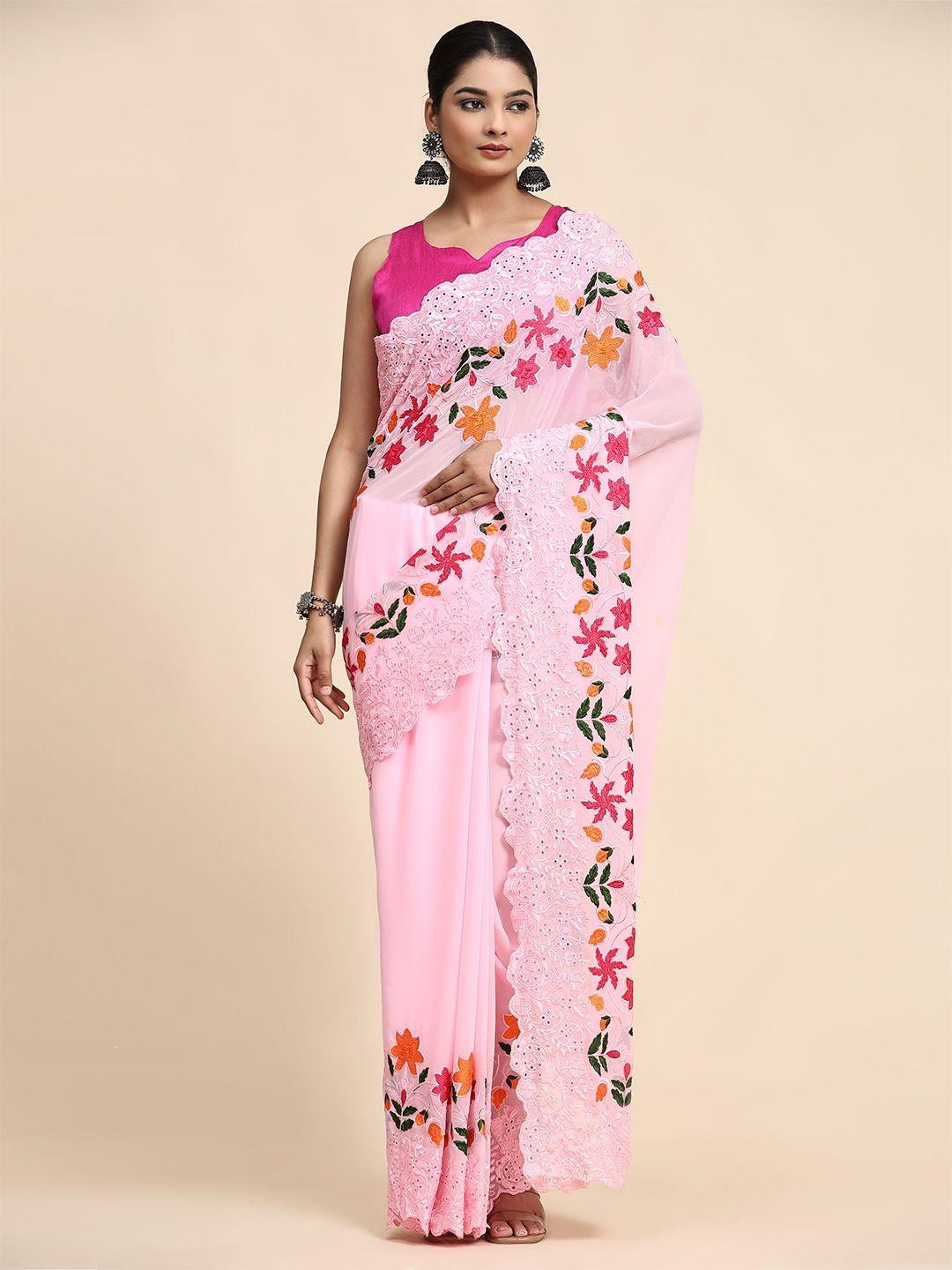 vastrasky global floral embroidered pure georgette saree