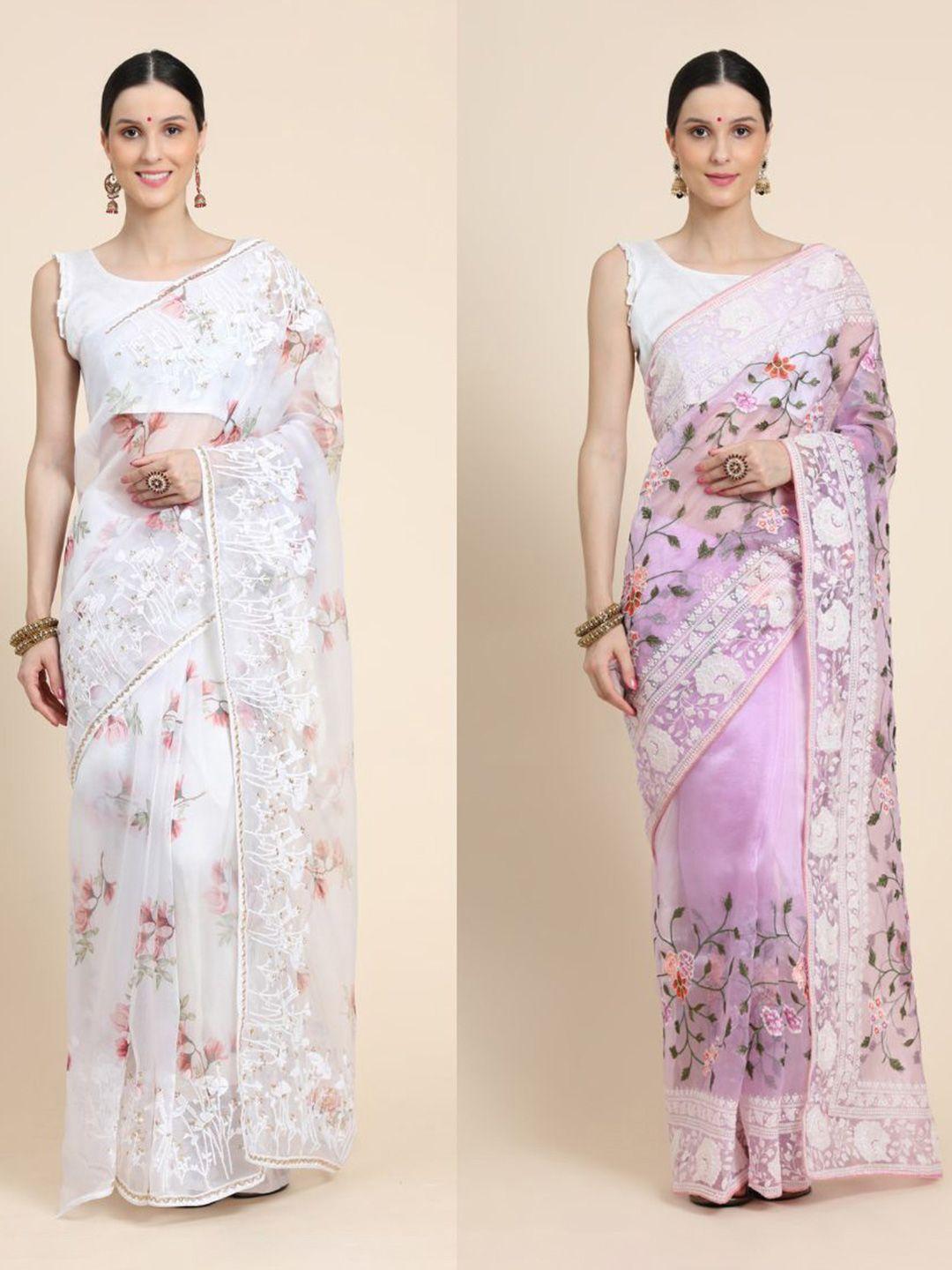 vastrasky global pack of 2 floral phulkari silk cotton mysore silk saree