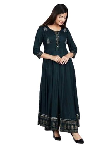 vasuprada womens embroidery printed anarkali kurta gown (x-large, bottle green)