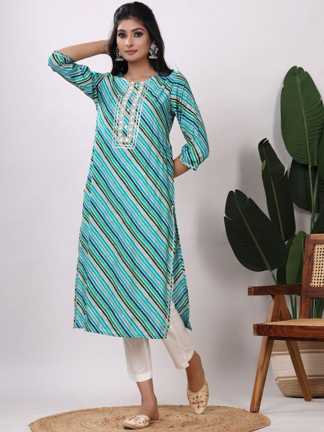 vasvi women leheriya striped flared sleeves kurta