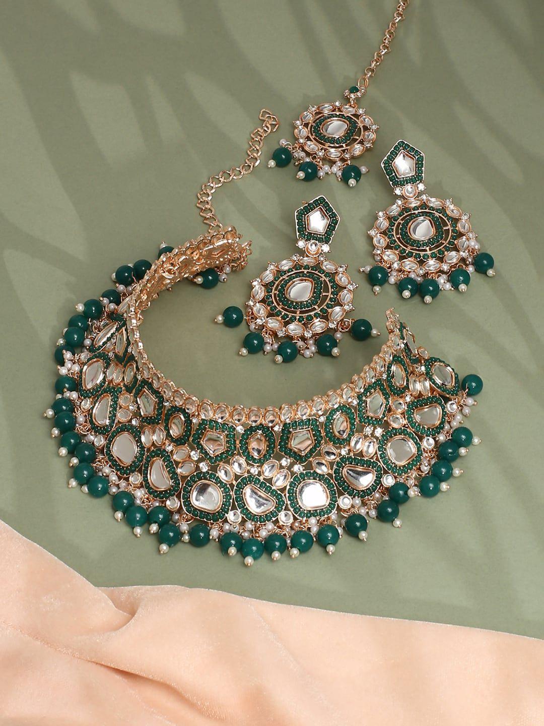 vatsalya creation gold-plated stone-studded choker necklace set