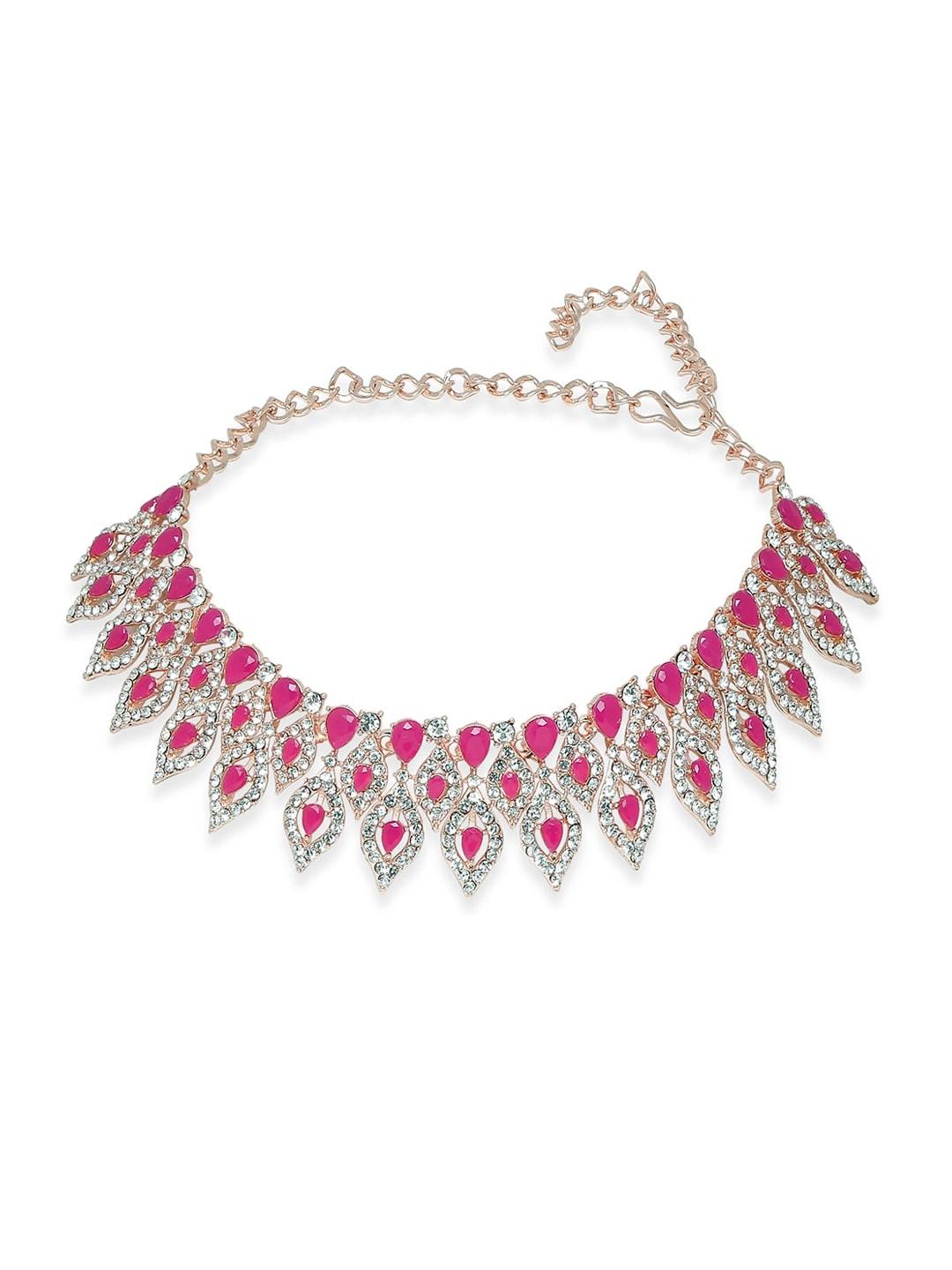 vatsalya creation rose gold-plated pink & white stone studded jewellery set
