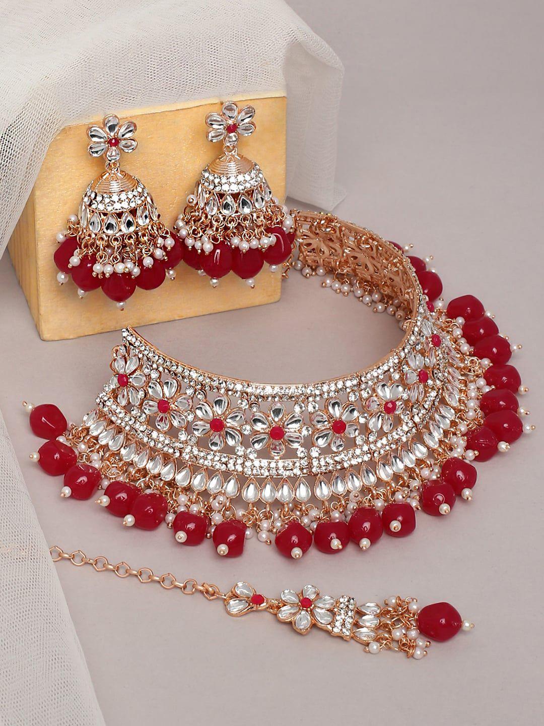 vatsalya creation rose gold-plated stone studded jewellery set