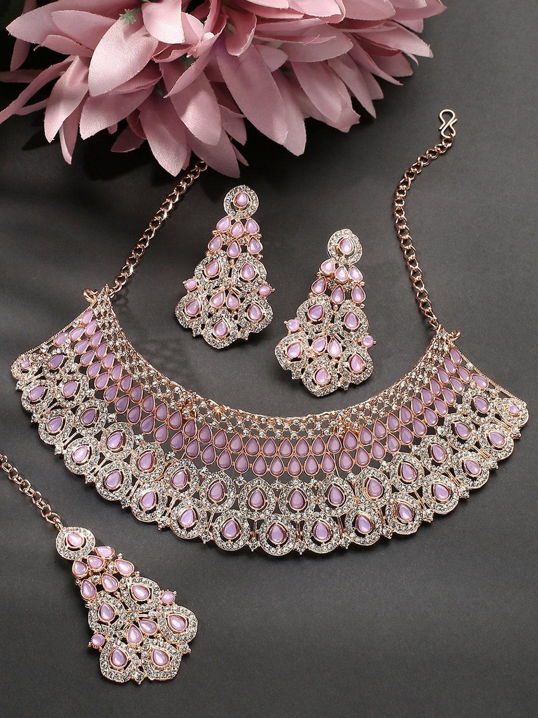 vatsalya creation rose gold-plated stones studded jewellery set