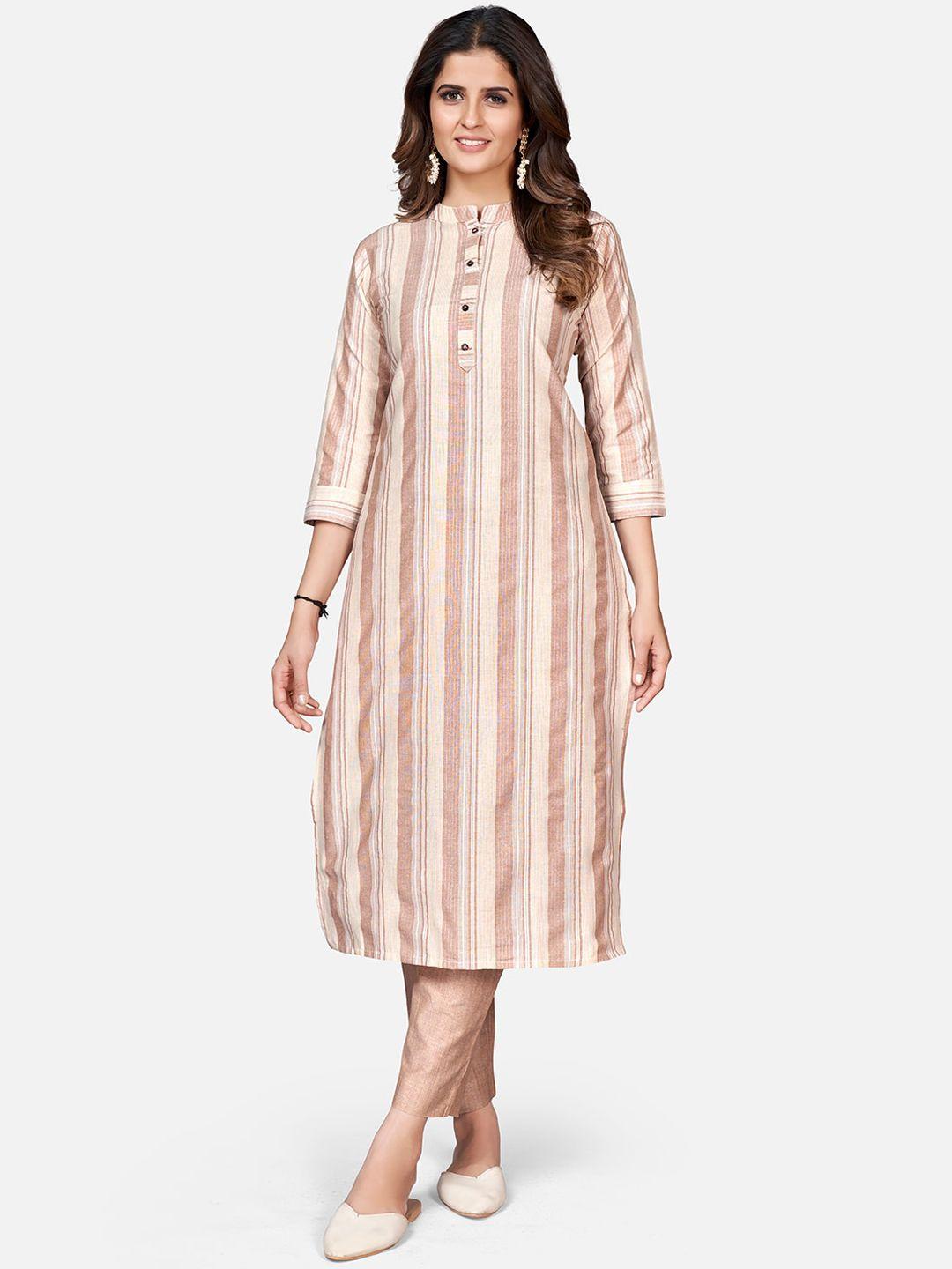 vbuyz a-line mandarin collar striped kurta