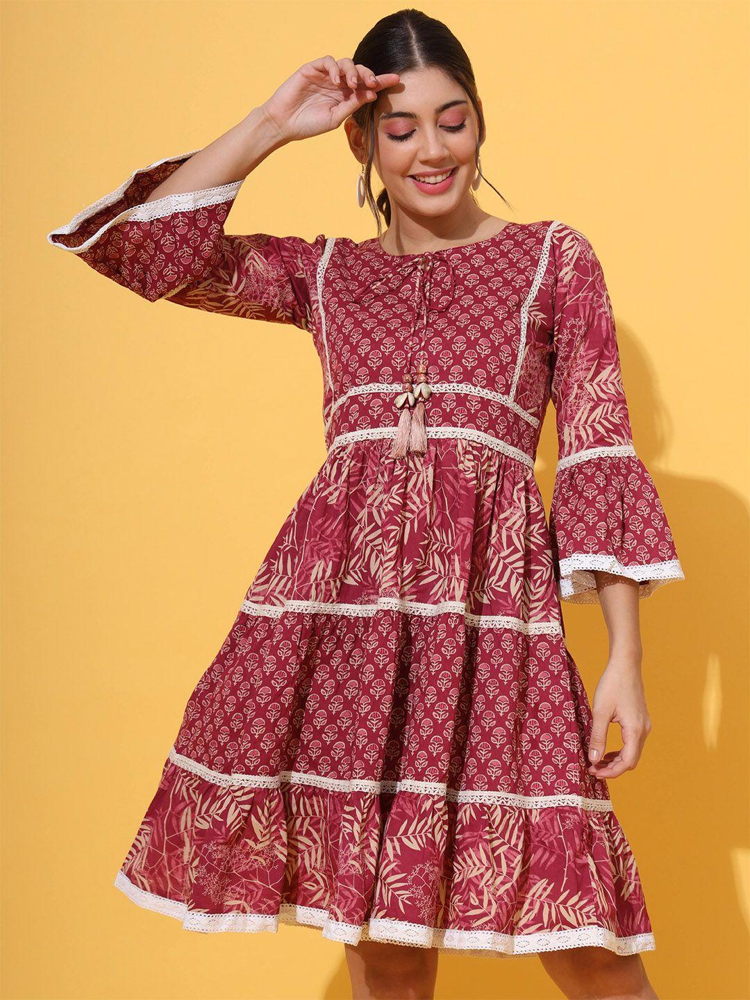 vbuyz ethnic motifs printed cotton a line dress
