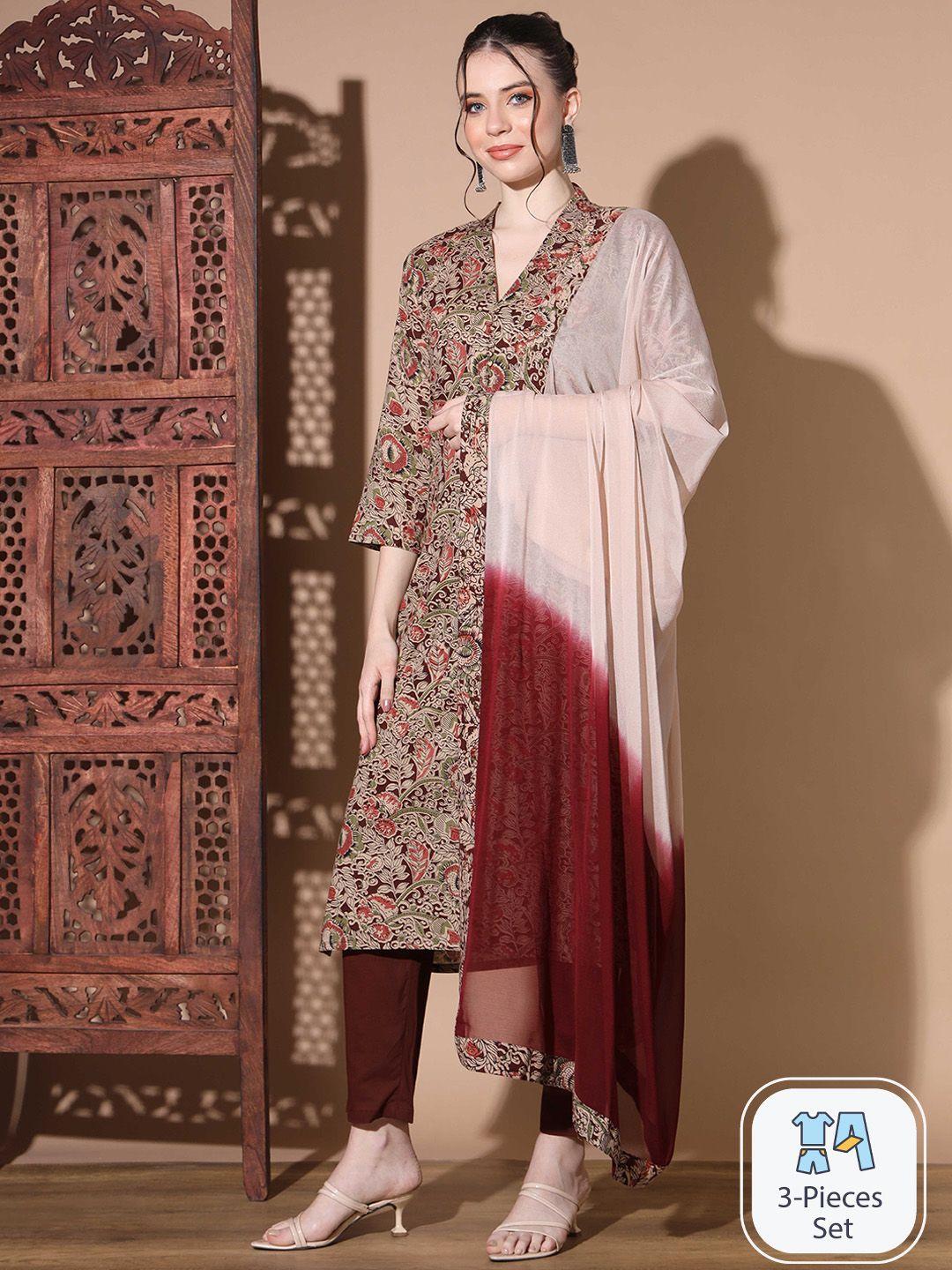 vbuyz ethnic motifs printed straight kurta with trousers & dupatta