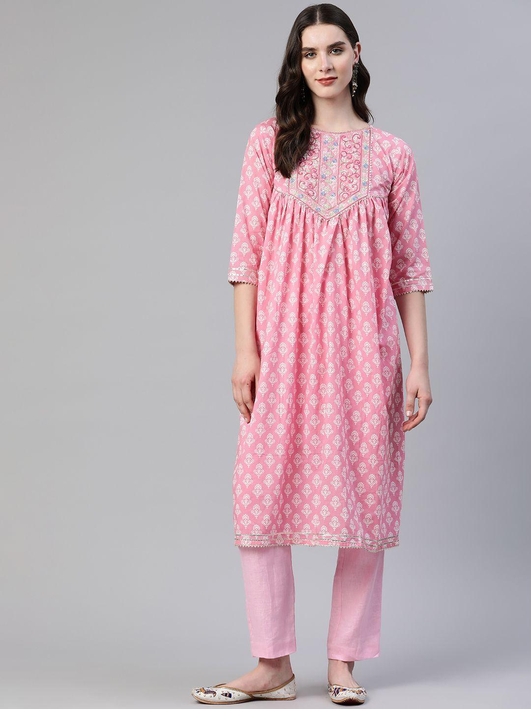 vbuyz floral embroidered gotta patti pure cotton kurta