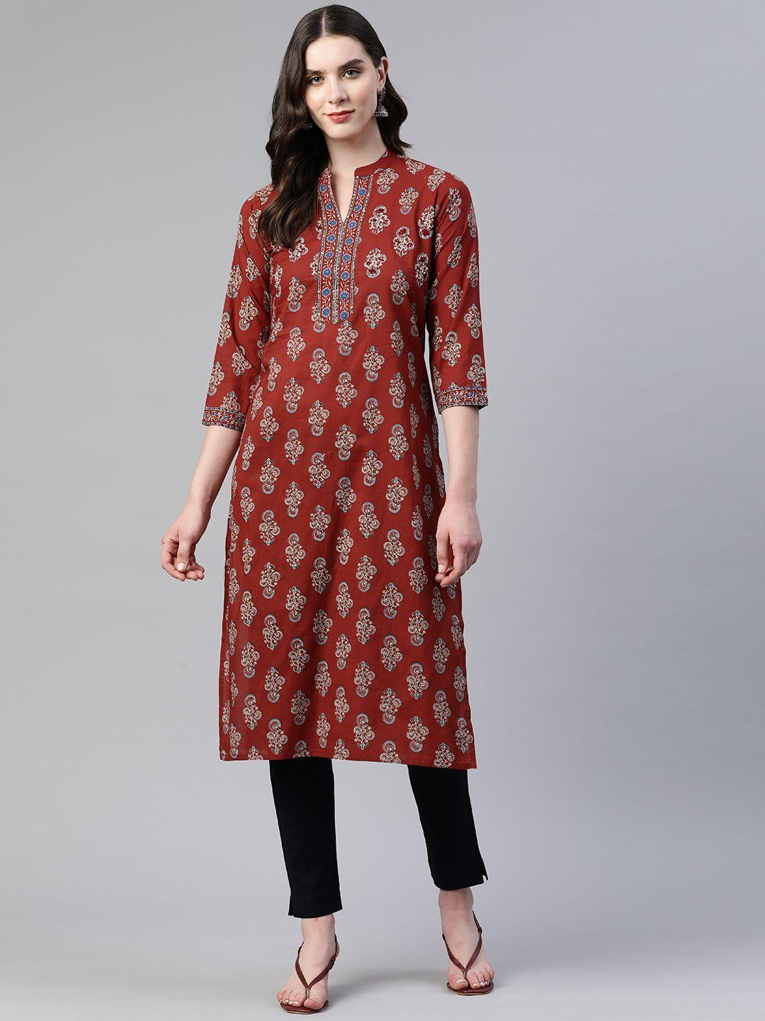 vbuyz floral embroidered kantha work pure cotton kurta