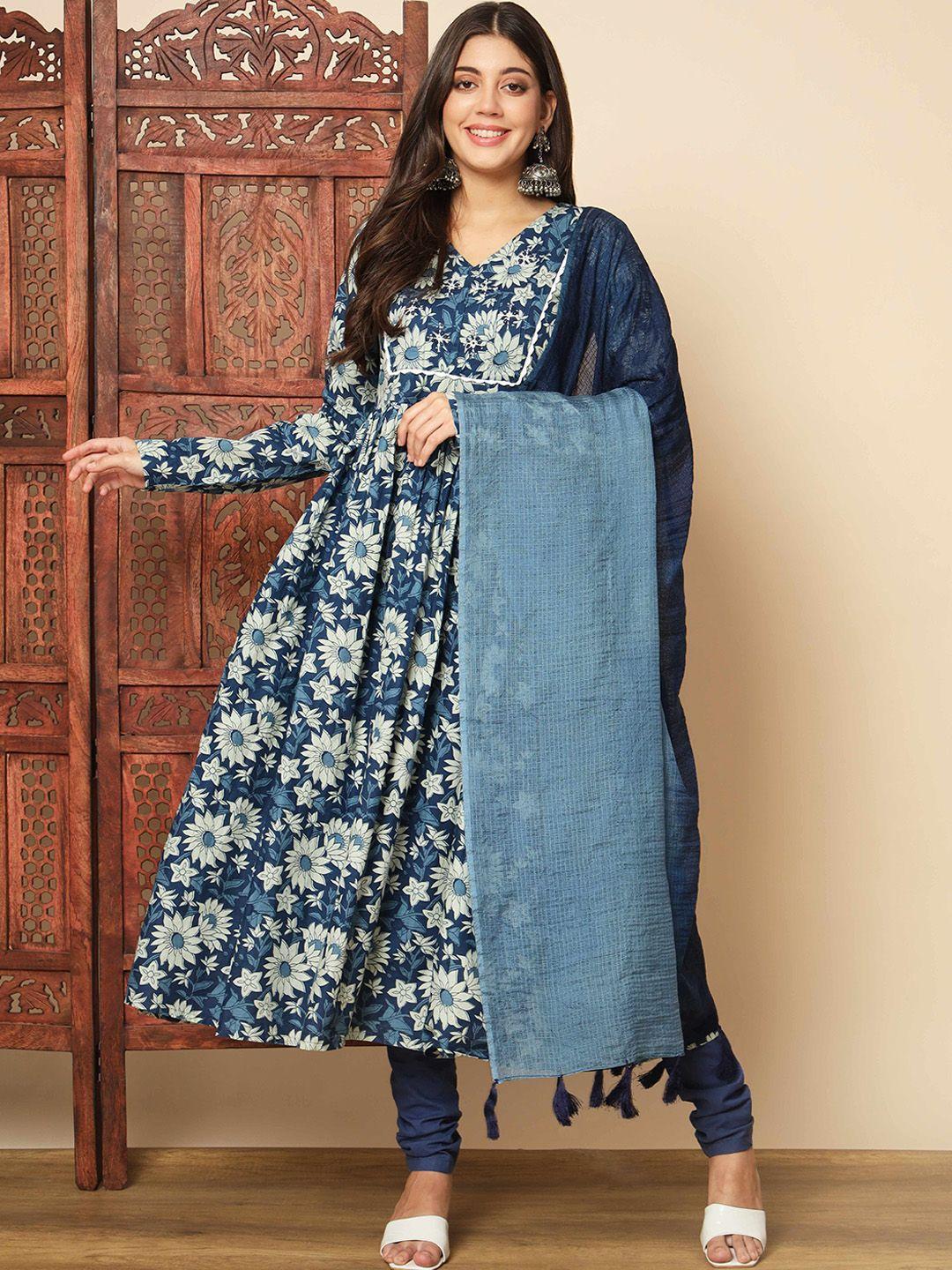 vbuyz floral printed anarkali kurta with churidar & dupatta