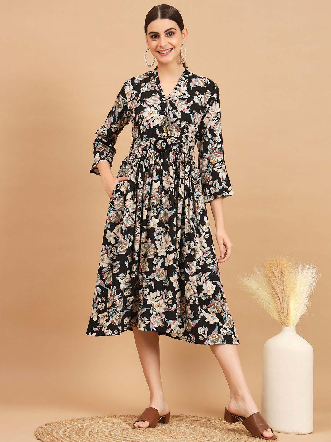 vbuyz floral printed fit & flare midi dress