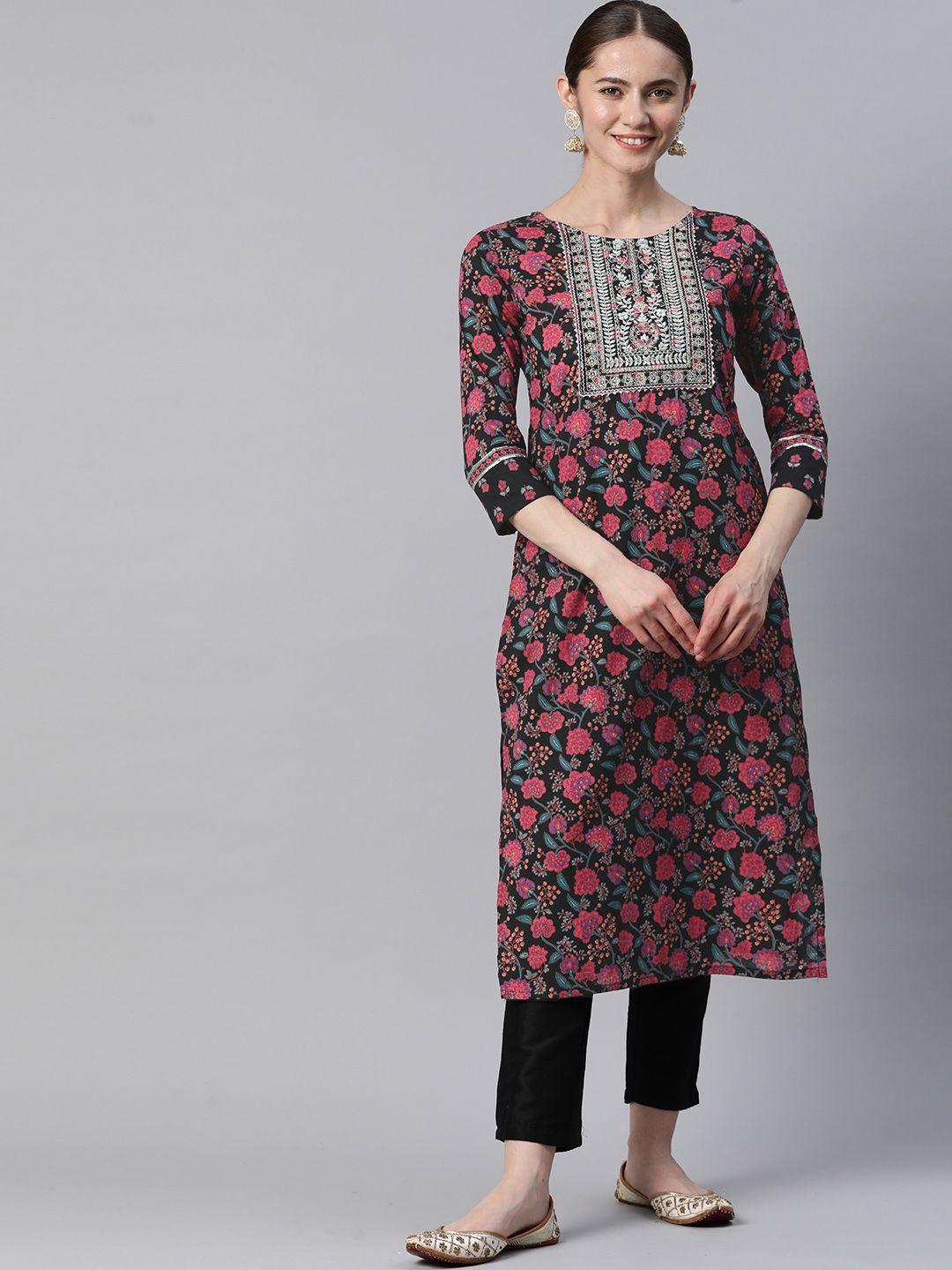 vbuyz floral printed gotta patti cotton kurta