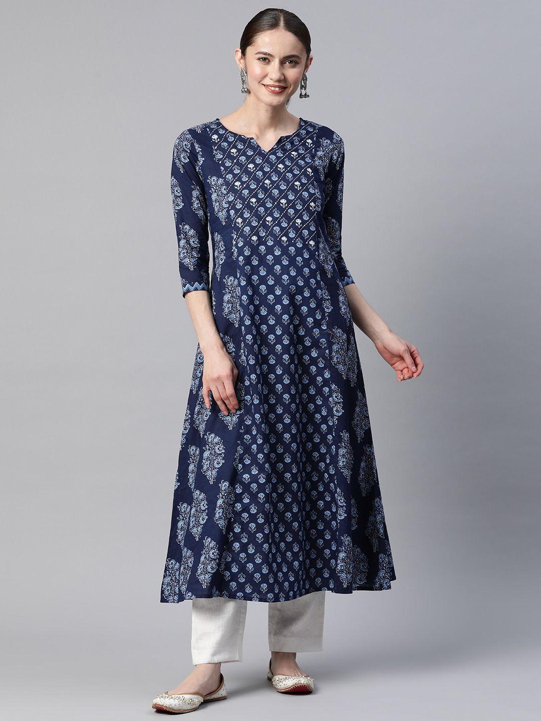 vbuyz floral printed kantha work kurta