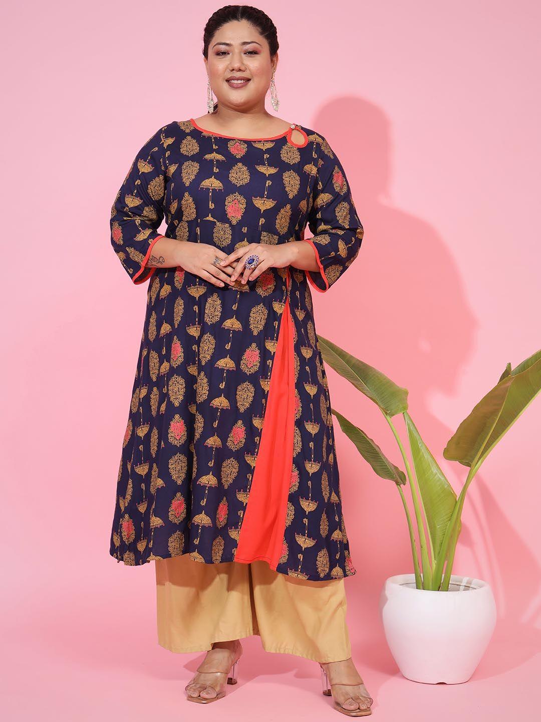 vbuyz plus size ethnic motifs printed a-line kurta