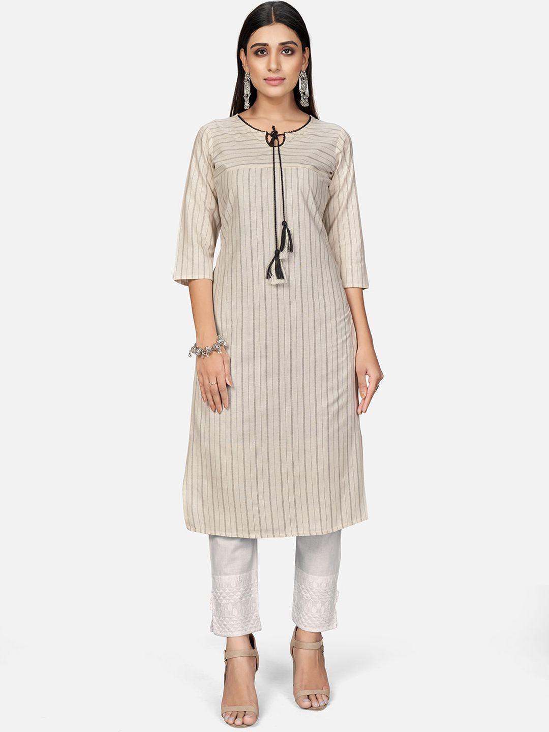 vbuyz women beige striped straight kurta