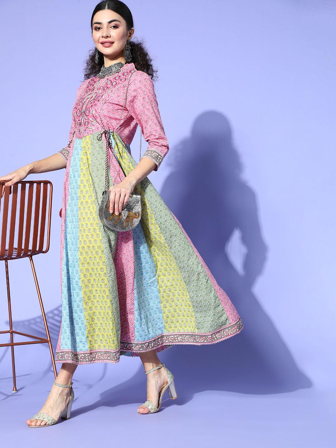 vbuyz women chic multi-coloured ethnic motifs swirling volume dress