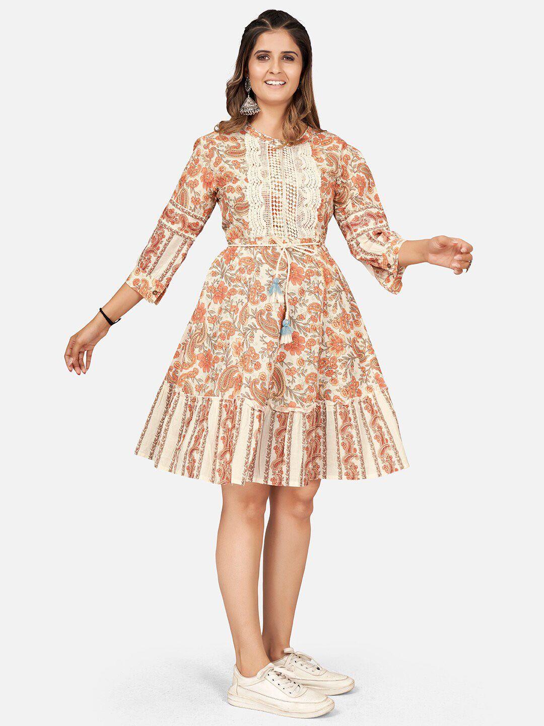 vbuyz women cream-coloured cotton floral dress