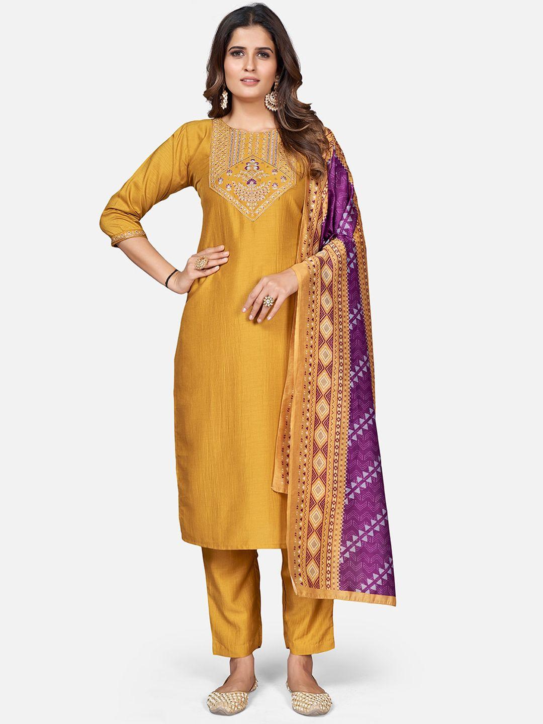 vbuyz women floral embroidered thread work kurta with trousers & with dupatta