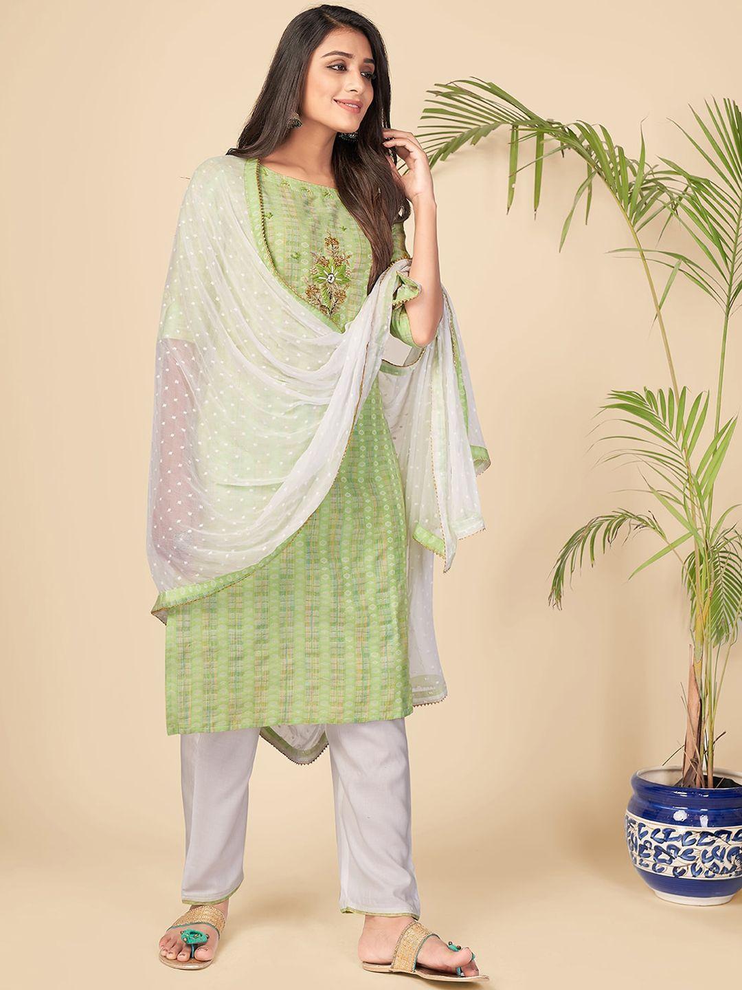 vbuyz women green floral pure cotton kurta with trousers & with dupatta