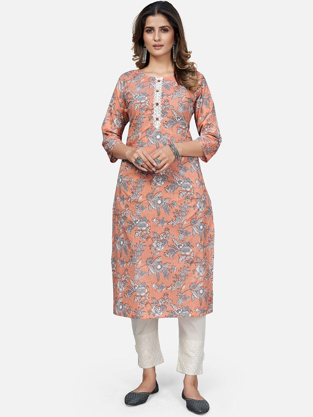 vbuyz women peach-coloured floral printed  kurta