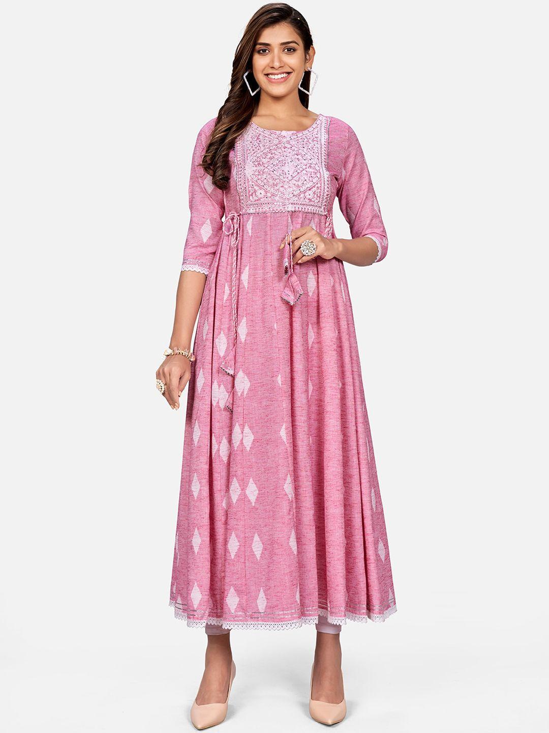 vbuyz women pink embroidered anarkali kurta