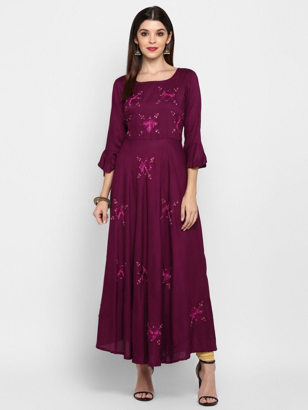 vbuyz women purple embroidered a-line kurta