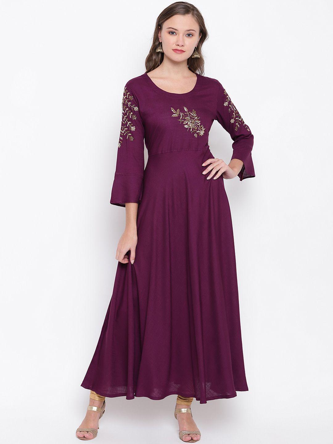 vbuyz women purple solid a-line kurta