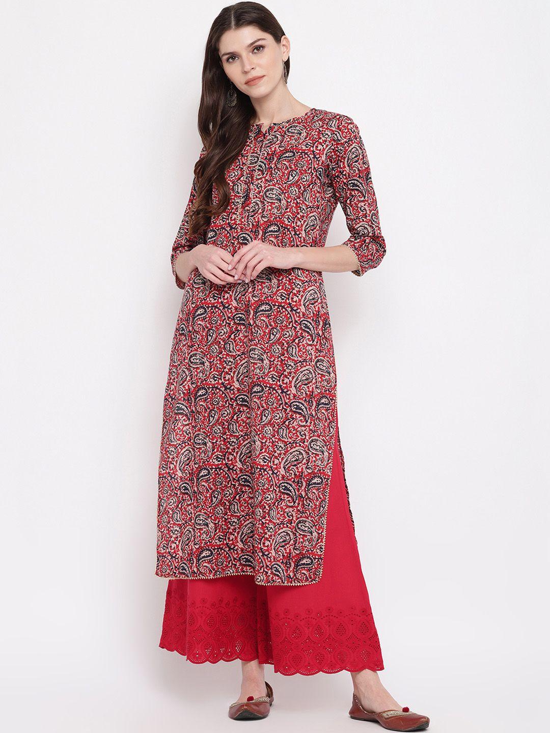 vbuyz women red & black printed straight kurta