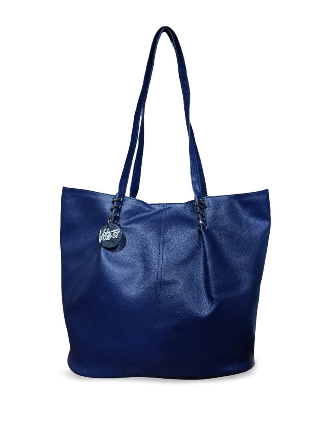 vdesi blue pu oversized structured shoulder bag with tasselled