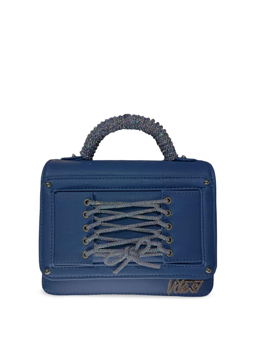 vdesi blue textured pu structured handheld bag