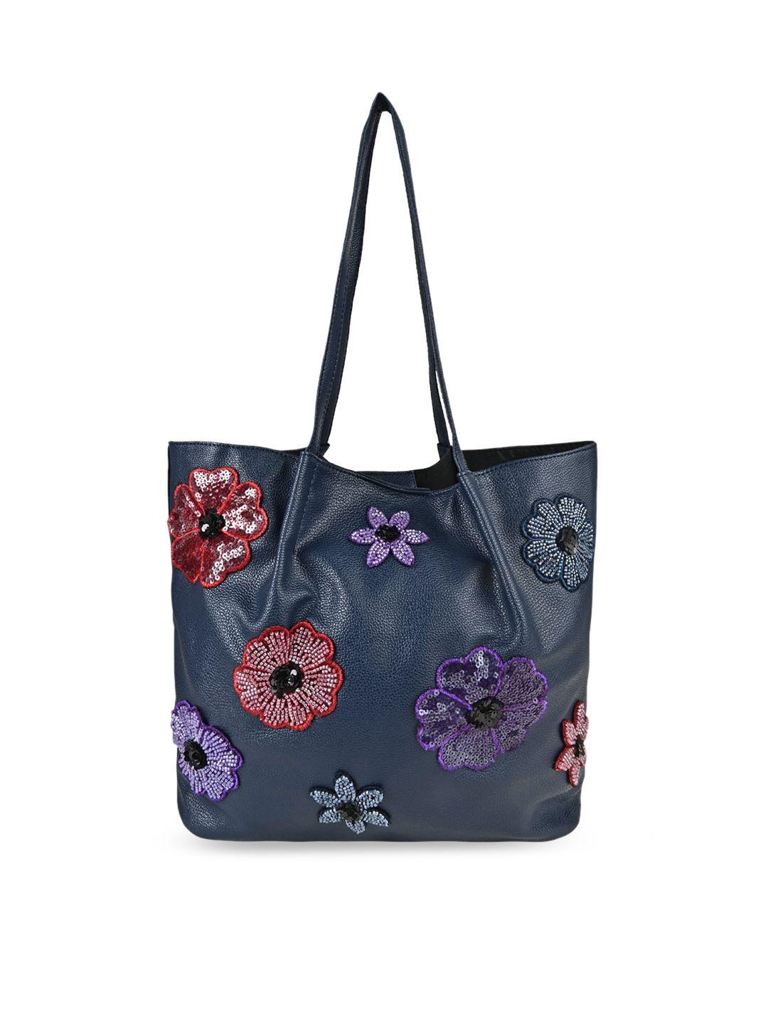 vdesi floral embellished pu shopper shoulder bag