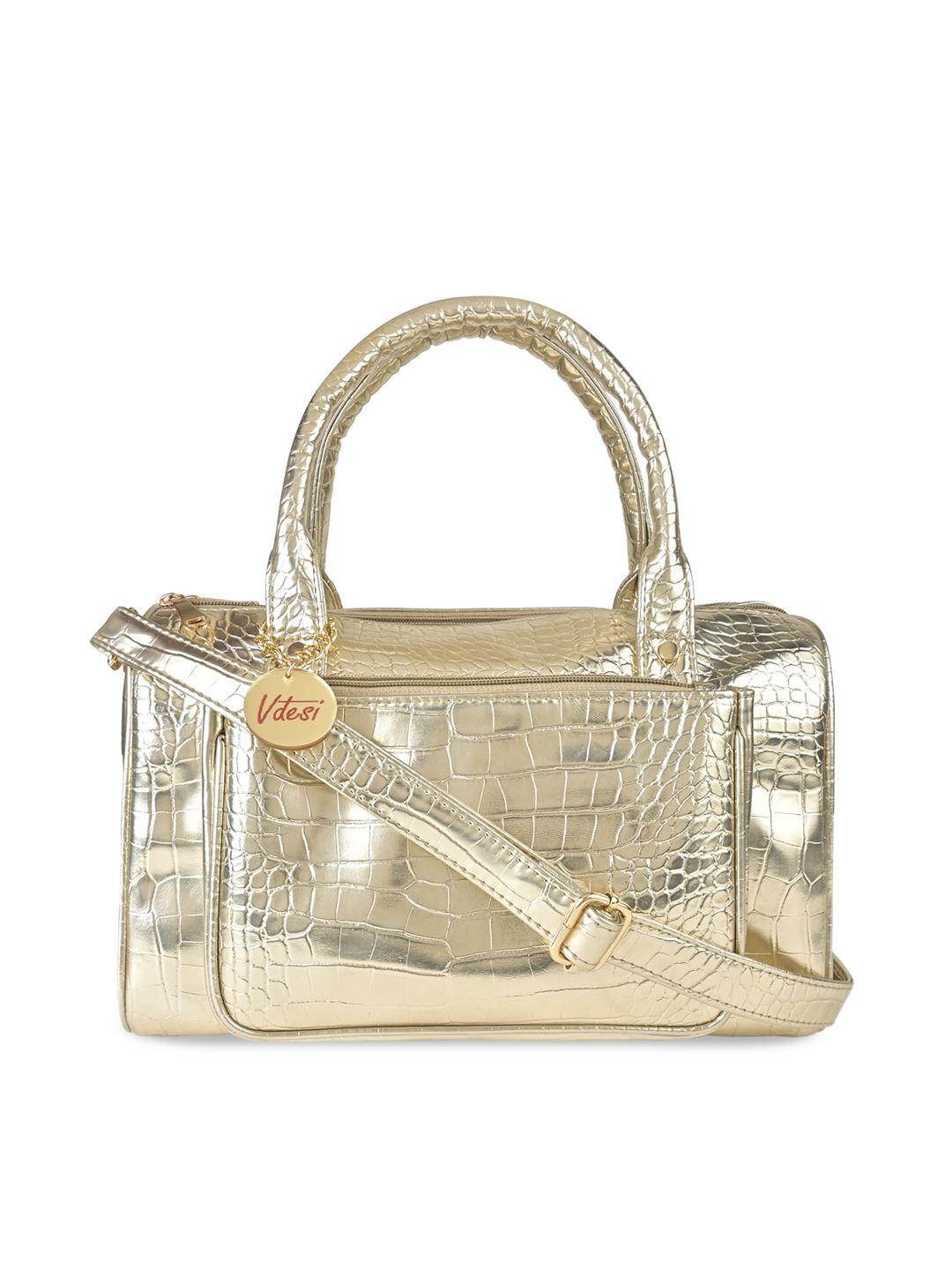 vdesi gold-toned textured pu structured handheld bag